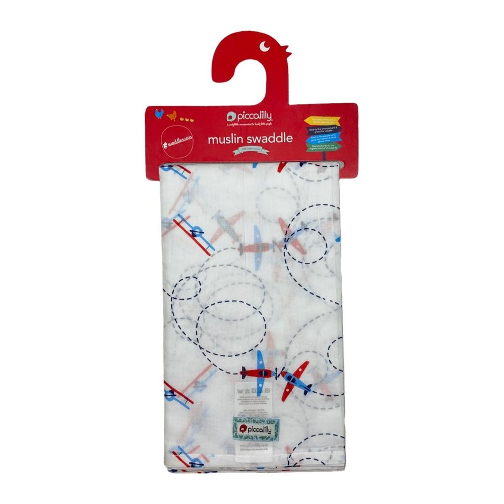 NWT Piccalilly Swaddlesaous Loop the Loop Airplane Organic Muslin Swaddle Gift